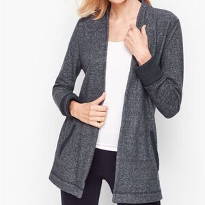 T by Talbots heather Navy Open Front Cardigan pockets side slits size medium